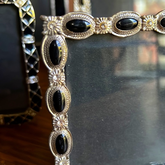 Set of 4 Jeweled Black Enamel & Silver Vintage Picture Frames - Picture 3 of 7